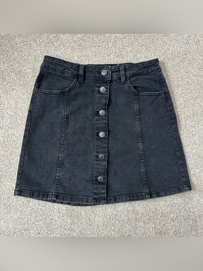 Mango Vicky Black Denim Button-Front Mini Skirt Size Small
